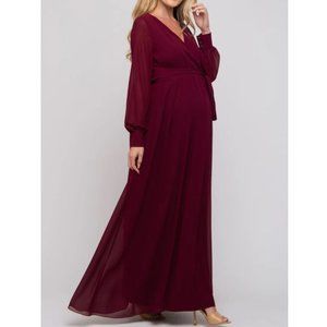 Burgundy Long Formal Chiffon Maternity Wrap Dress, NWOT